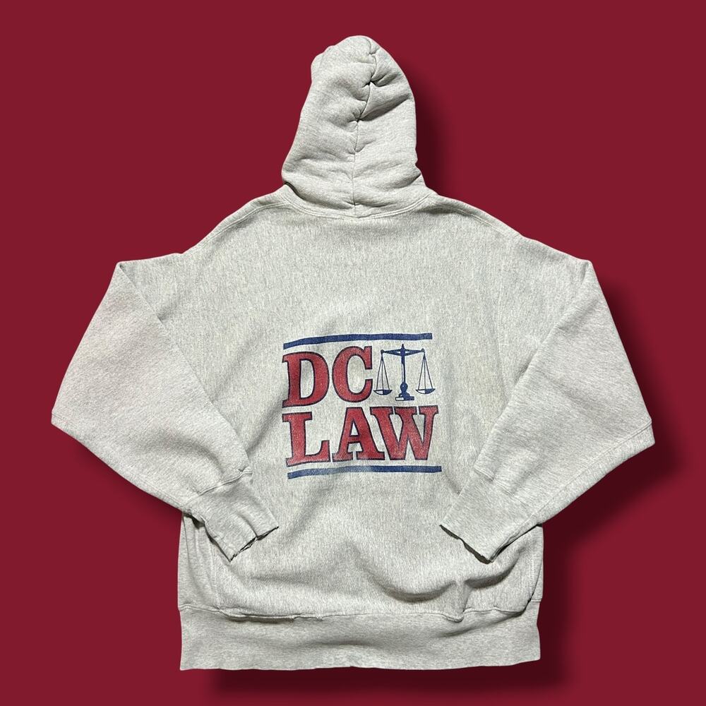 Vintage Reverse Weave Hoodie DC Law 90s Sweatshirt Hooded Pullover Gray XL